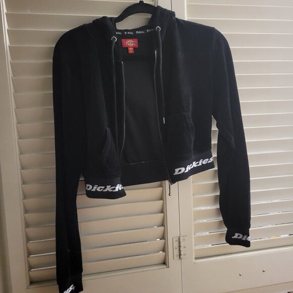 Women's Dickies Black Crop Zip-Up Sweater Small - Picture 2 of 6